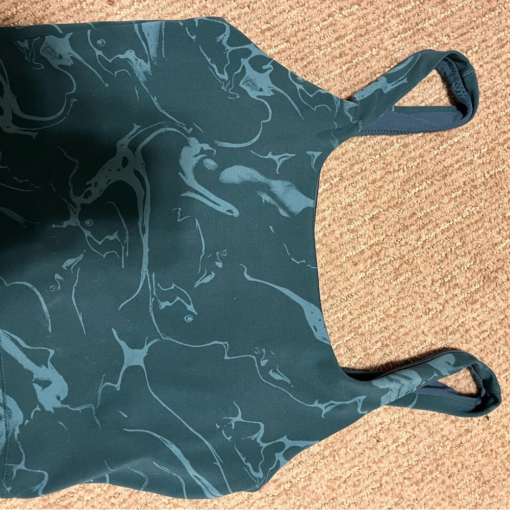 Teal Marble Print crop top w/ built in bra